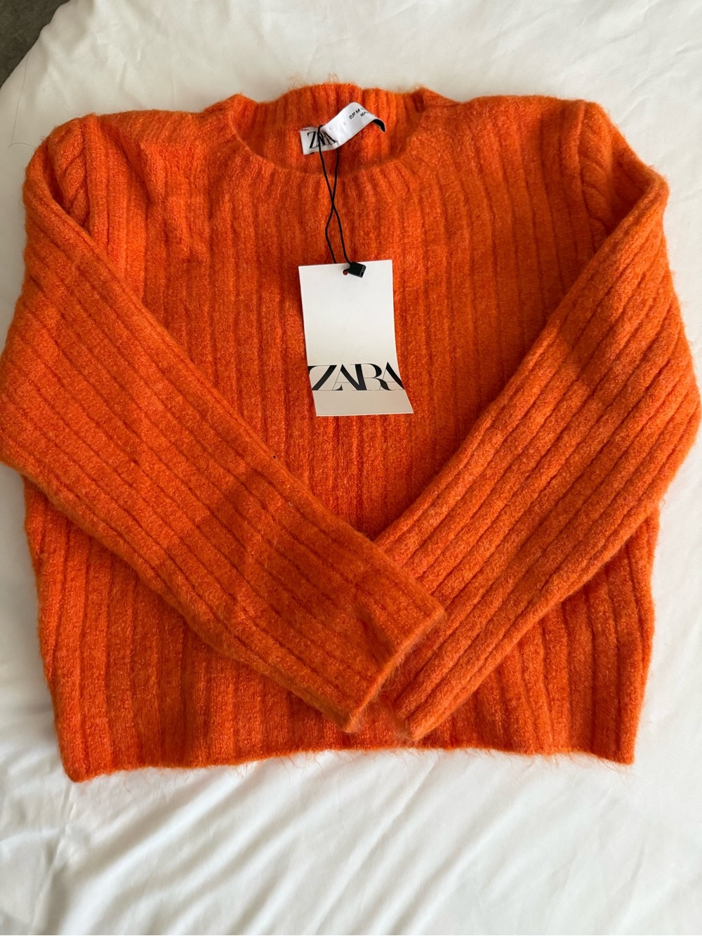 ZARA Bright Orange Ribbed Crewneck Sweater